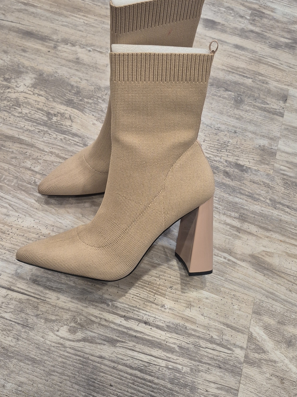Cape Robbin Beige Knit Pointed Block Heel Sock Boots
